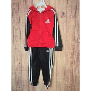 Adidas Boy’s 2-Piece Jacket & Pants Set - RED & BLACK NWT 3 Stripes SZ 3T
